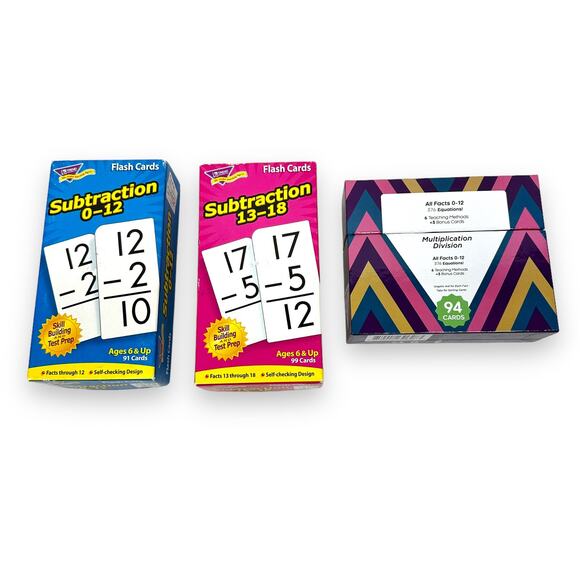 Flash Cards Math Skills Practice Test Prep Subtraction Division Multiplication - Picture 1 of 5